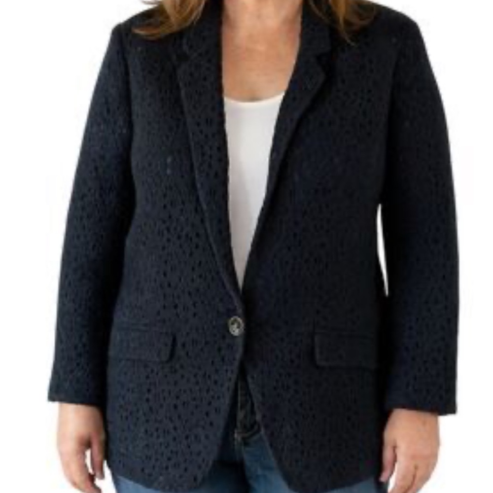 Dana Buchman Eyelet Blazer 1-Button Black Lined Dress Jacket 12